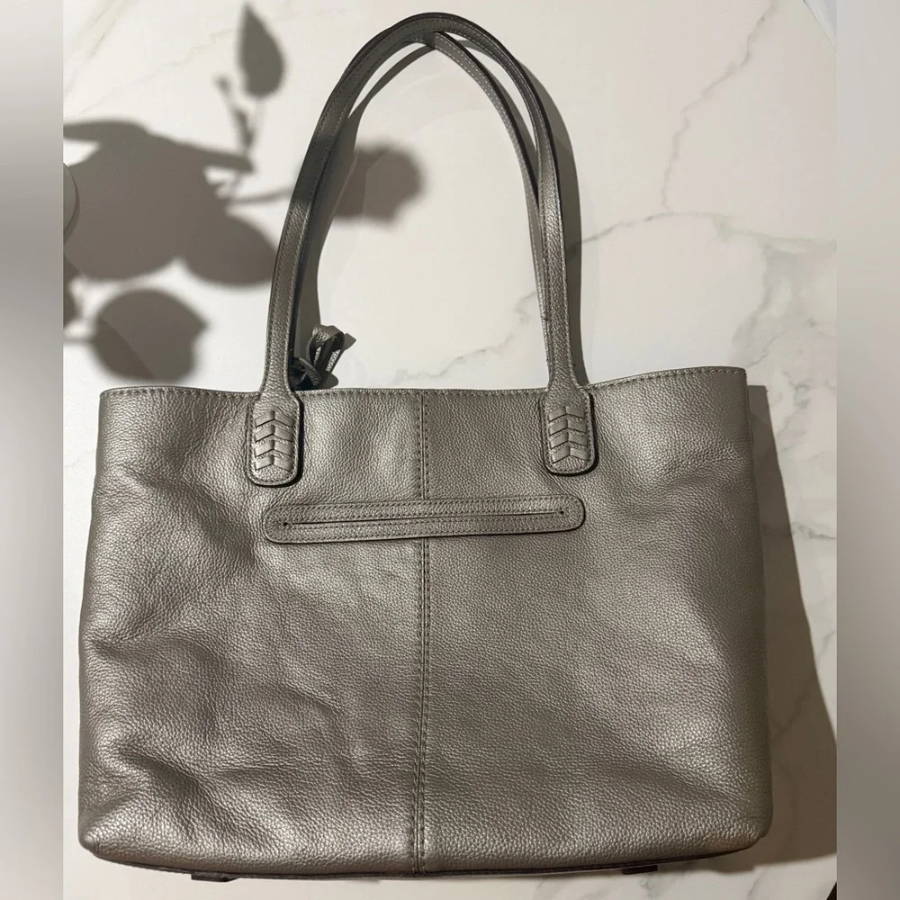 Brighton Metallic Taupe Leather Tote with Heart Charm